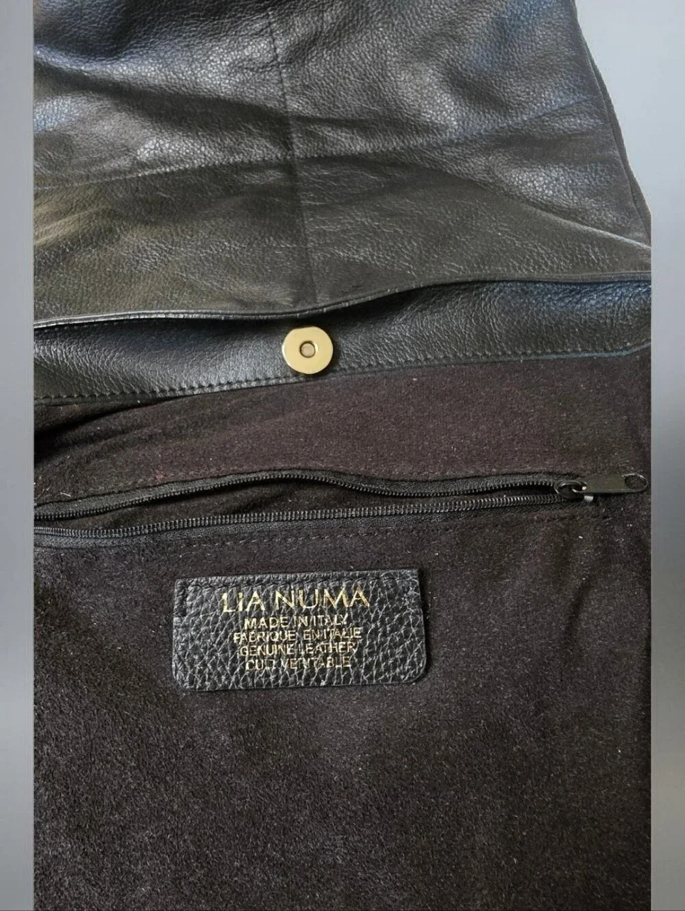 Lia Numa Italian Leather Black Hobo Shoulder Bag